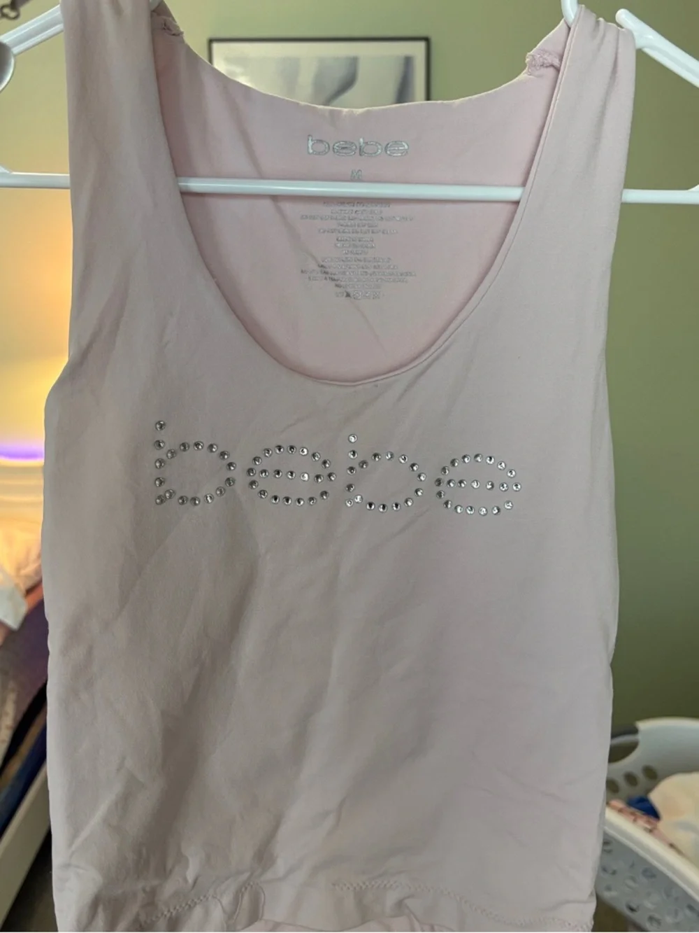 bebe Light Pink Crystal Logo Tank - Picture 1 of 2